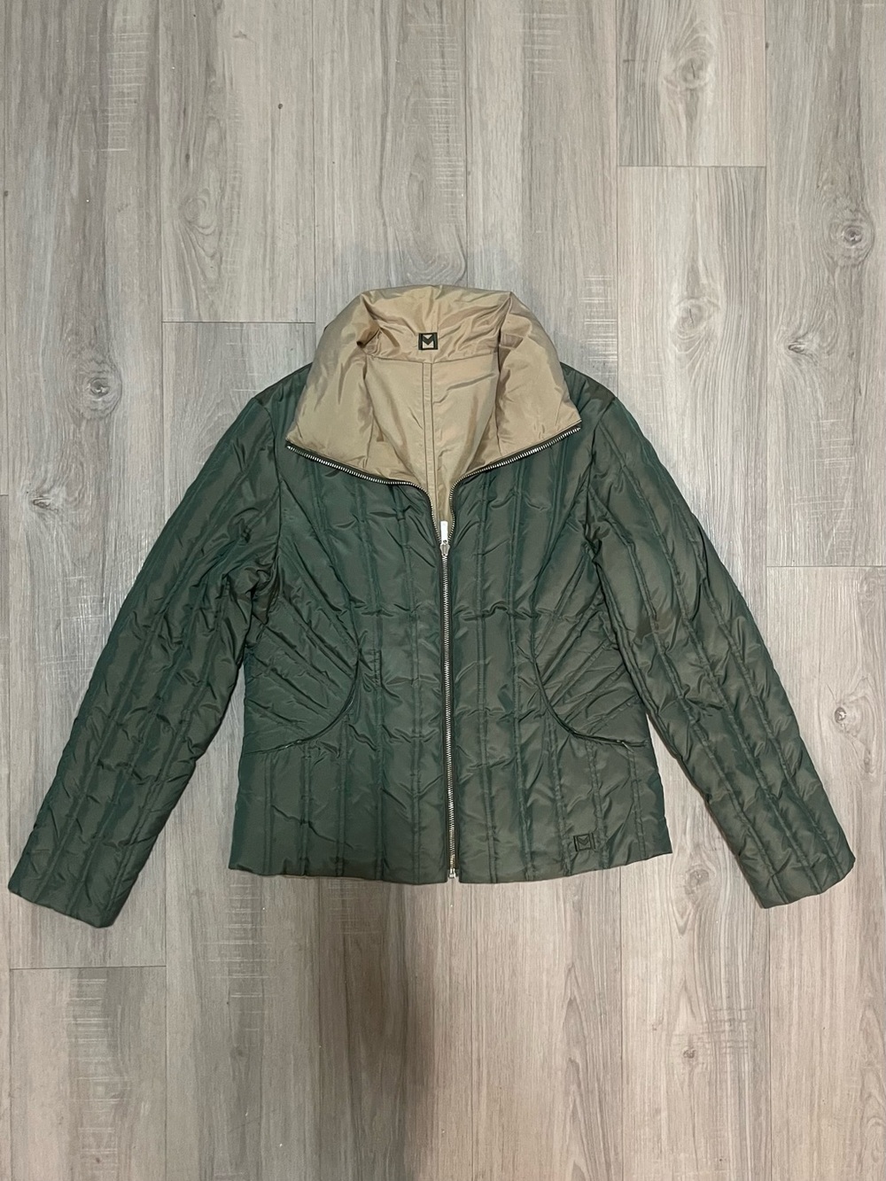 Michael Kors Quilted Puffer Jacket in Olive with Beige Lining